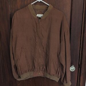 Bogari Chocolate Brown Silk Bomber Jacket Vintage Made In usa Size Large